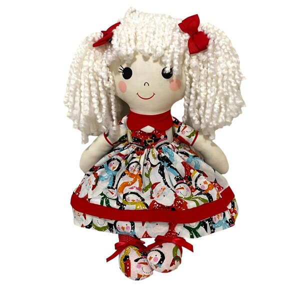 Handmade Cloth Doll 18" Betty Jones Christmas Holiday Yarn Hair Smiling Face - Picture 2 of 6